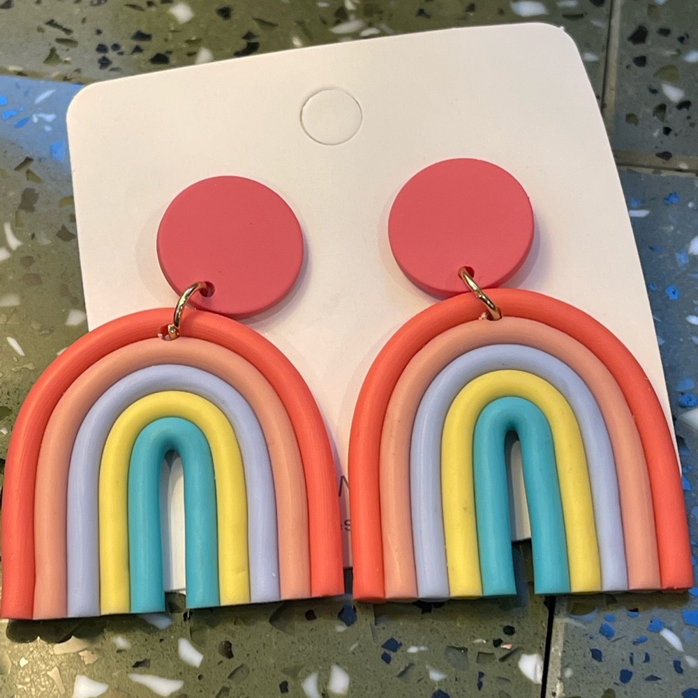 NWT polymer clay Rainbow earrings 2” - Picture 3 of 3